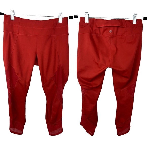 Athleta S Red Capri Leggings Mesh Hem Back Pocket Athletic skinny high rise - Picture 1 of 11